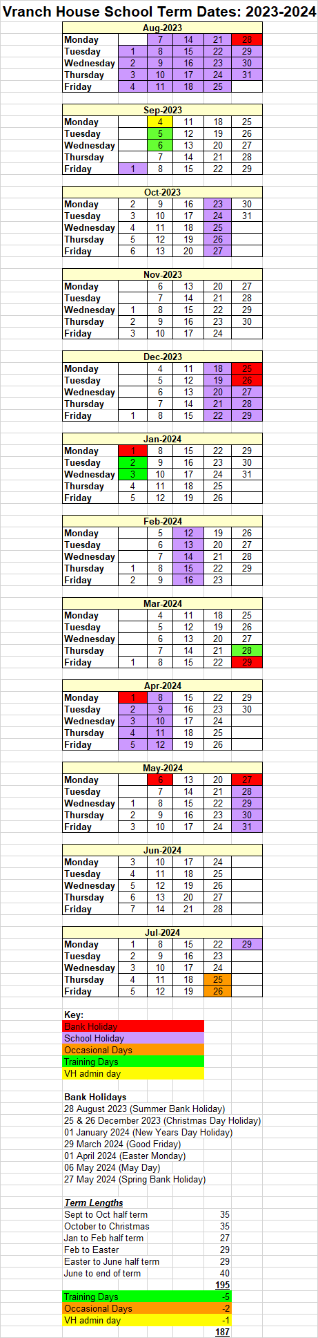 calendar timetable schedule term dates